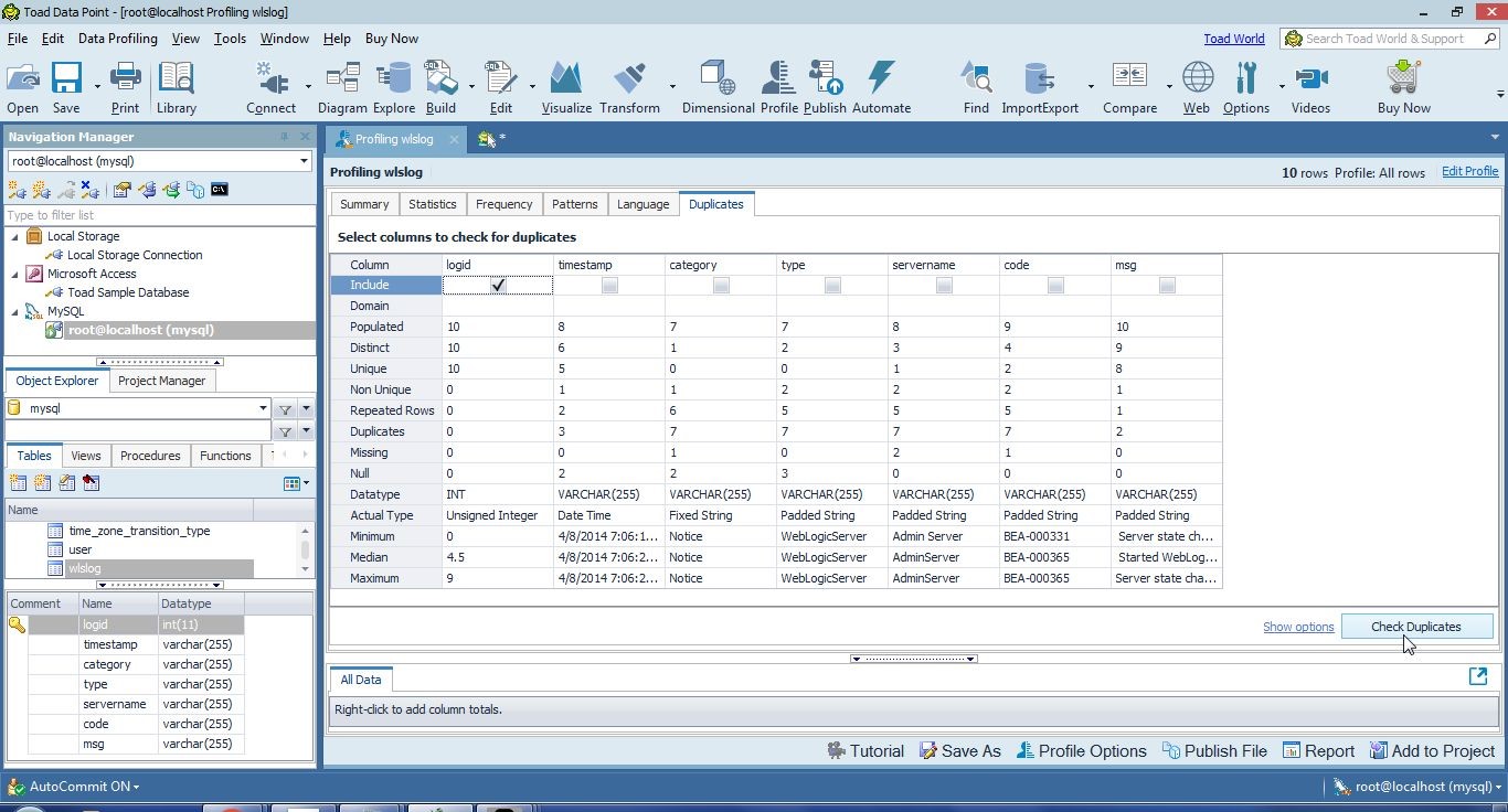 Figure 41. Checking for duplicates