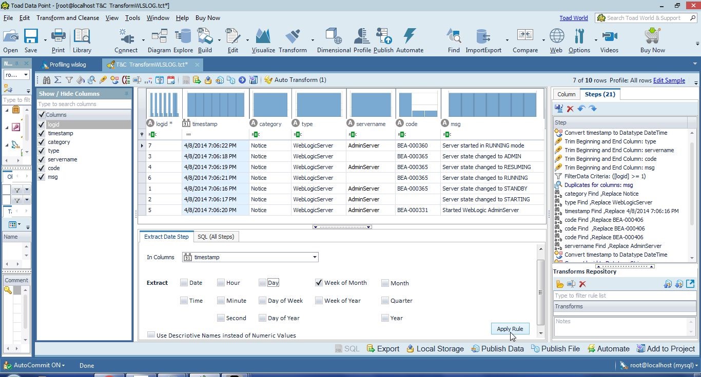 Figure 41. Clicking on Apply Rule to extract date