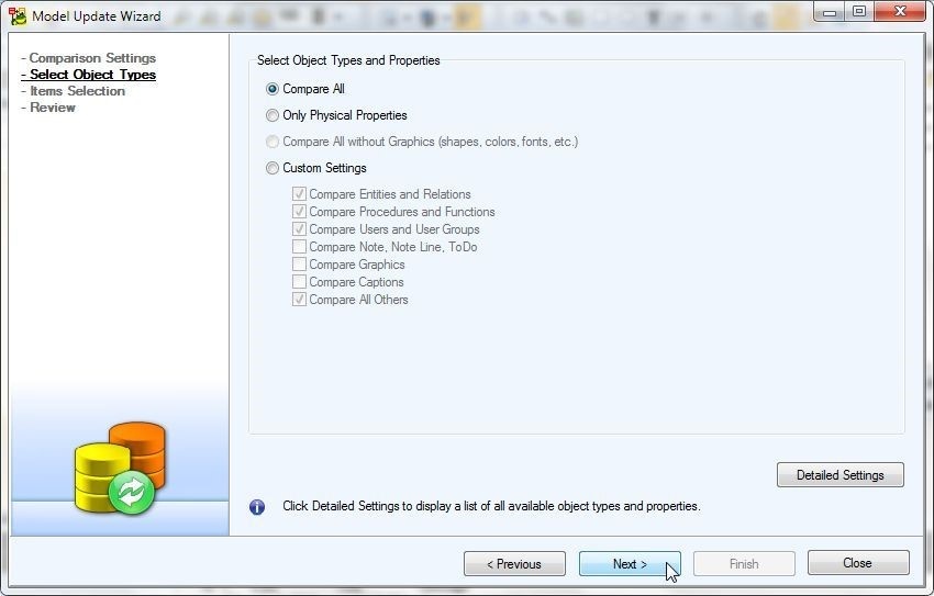 Figure 41. Selecting Object Types to compare