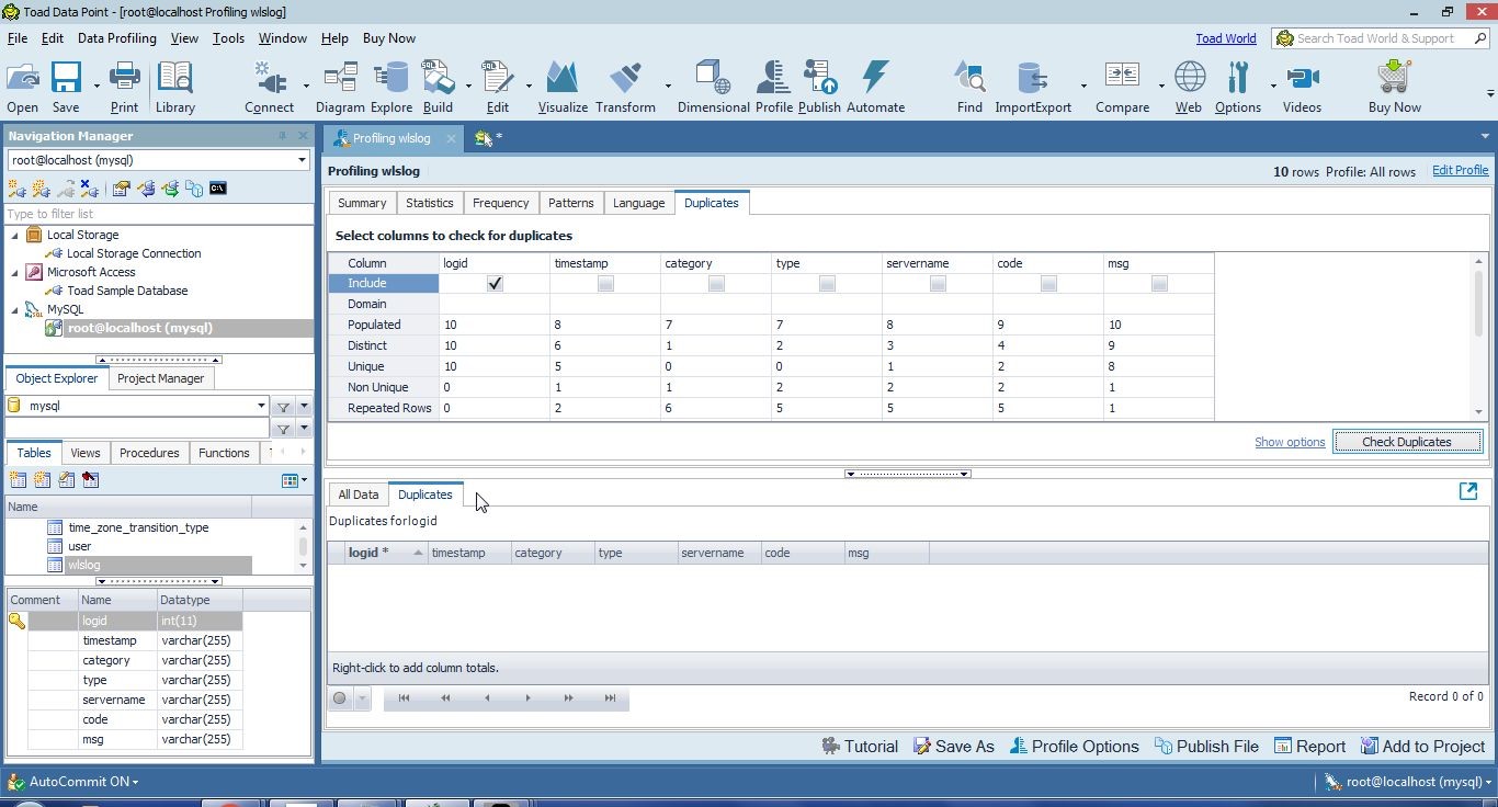 Figure 42. No Duplicates in logid Column