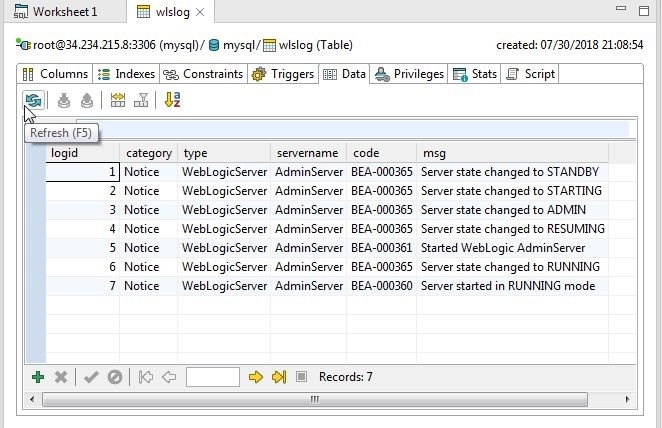 Figure 43. Clicking on the Refresh icon to show the imported data