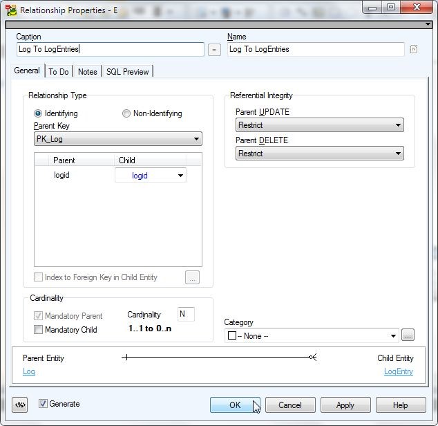 Figure 43. Relationship Properties window