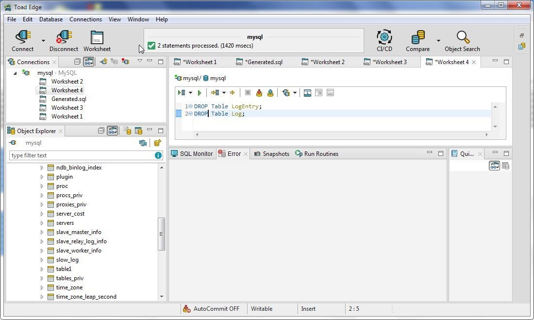 Figure 44. Two DROP Statements processed