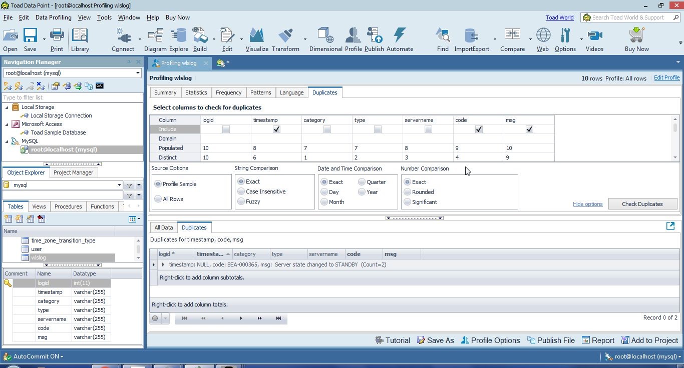 Figure 45. Comparison Options