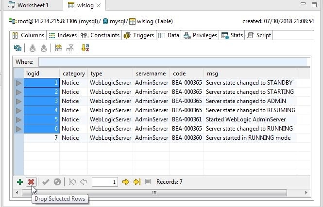 Figure 45. Drop selected rows icon