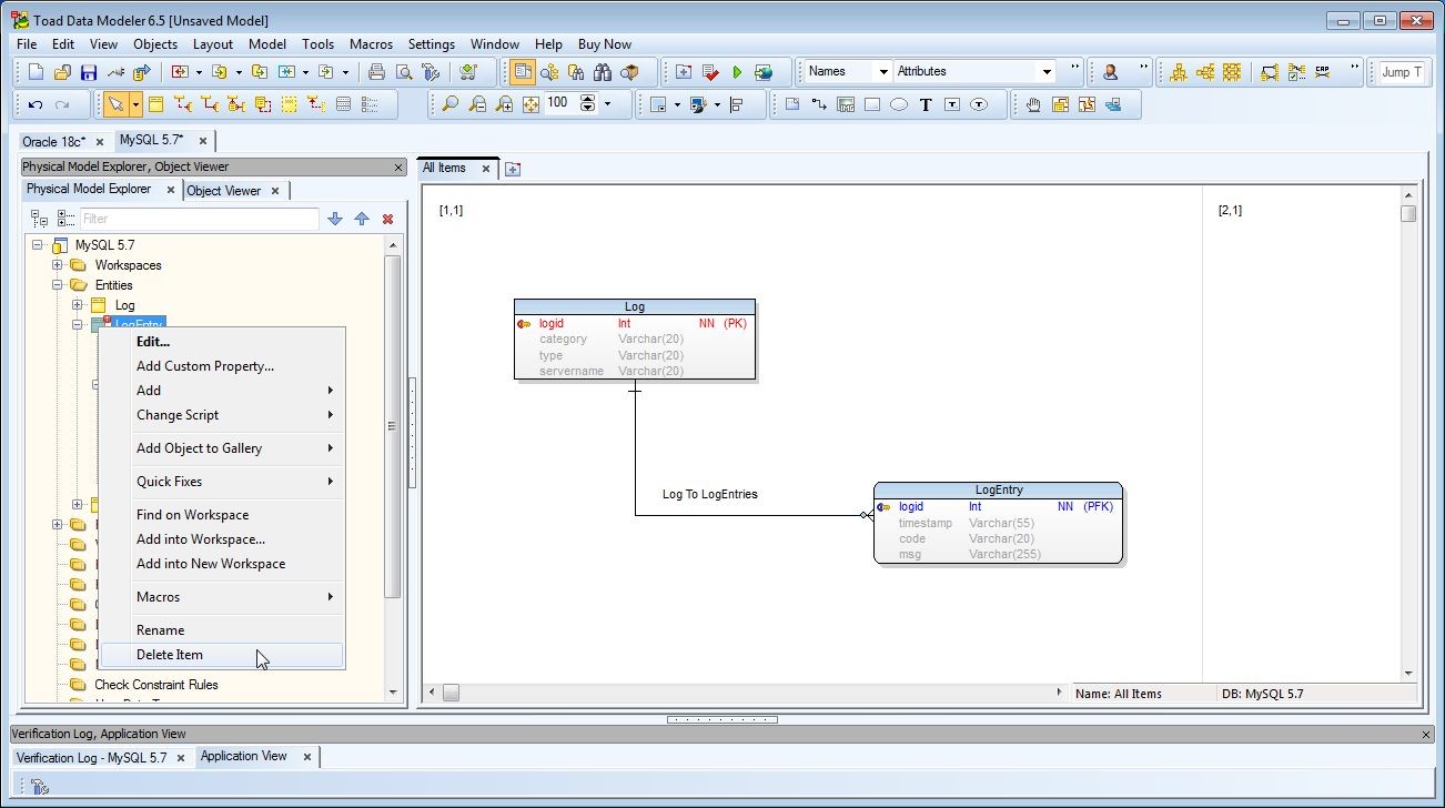 Figure 46. Select Delete Item from the menu