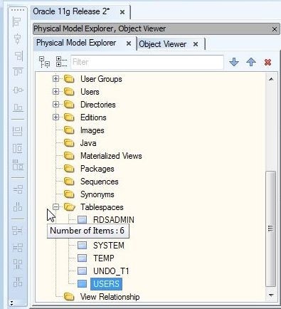 Figure 47. Tablespaces reverse engineered to model