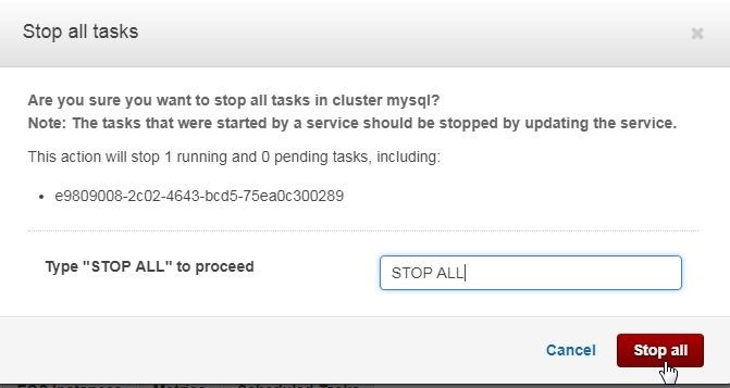 Figure 47. Typing STOP ALL in uppercase in the stop all tasks dialog
