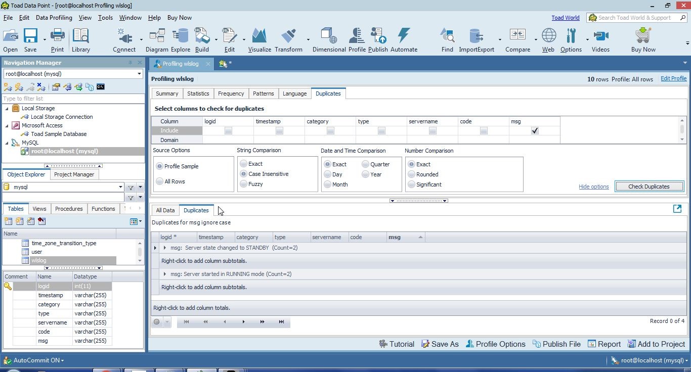 Figure 48. Two msg Column values with Duplicates