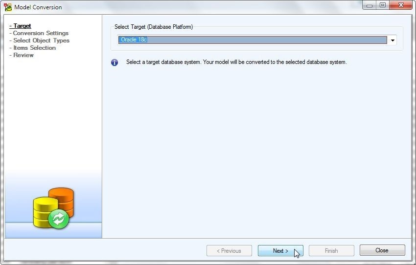 Figure 49. Selecting Oracle 18c as Target Database Platform