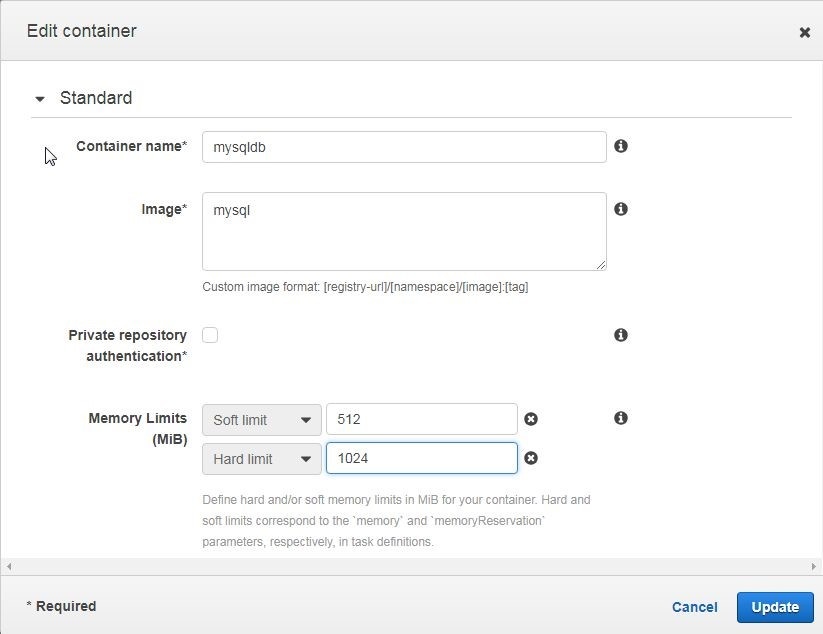 Figure 5. Configuring the container definition