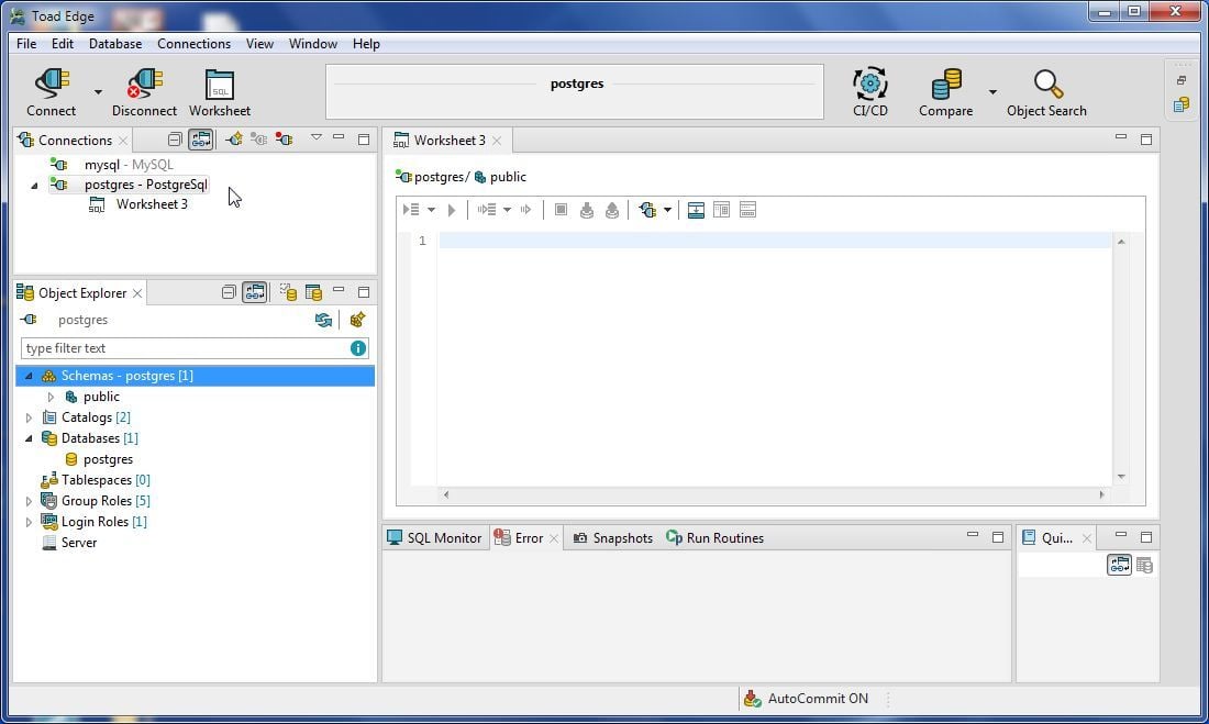 Figure 5. New Connection to PostgreSQL in Toad Edge