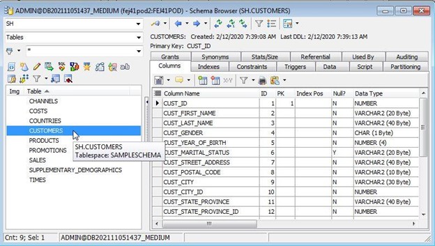 Figure 5. SH.CUSTOMERS table – Using Toad to Query Multiple Tables