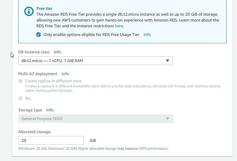 Figure 5. Selecting DB instance class