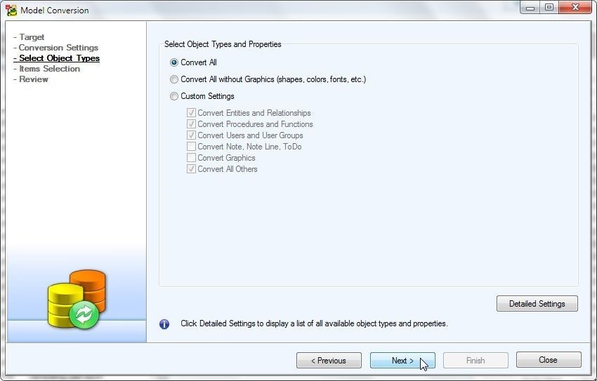 Figure 51. Selecting Object Types to convert