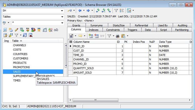 Figure 6. SH.SALES table – Using Toad to Query Multiple Tables