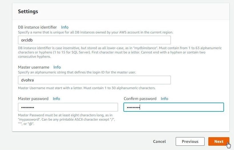 Figure 6. Specifying database settings