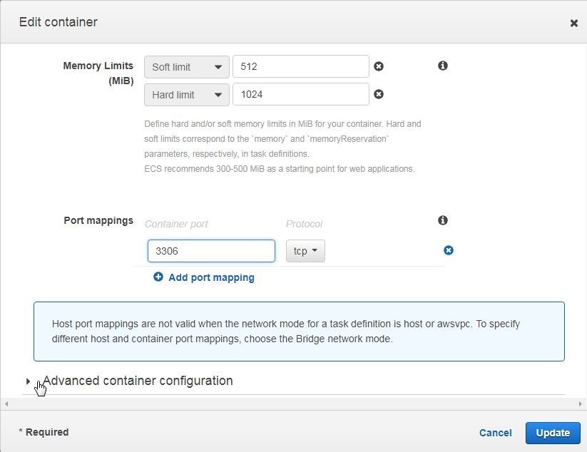 Figure 6. Specifying port mappings