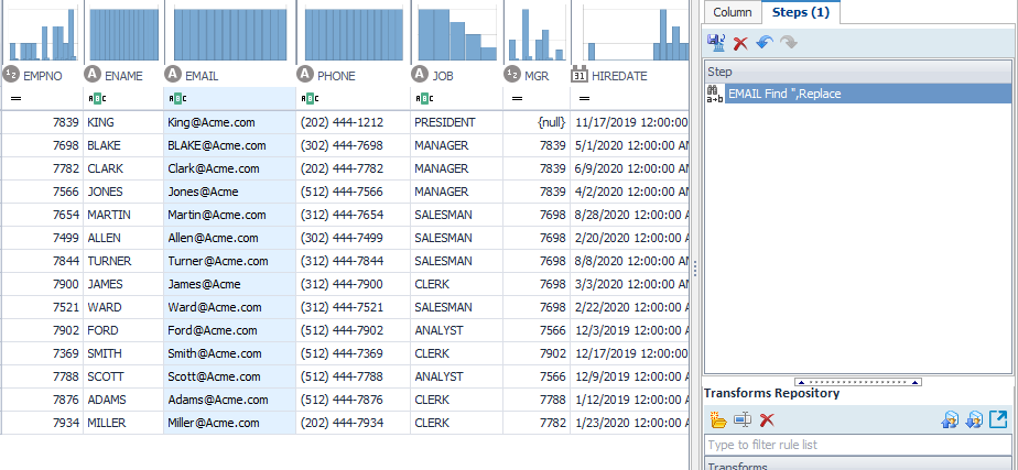 Building cleanse and transform data steps