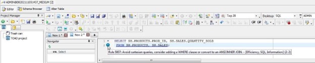 Figure 7. Avoid cartesian queries–Using Toad to Query Multiple Tables