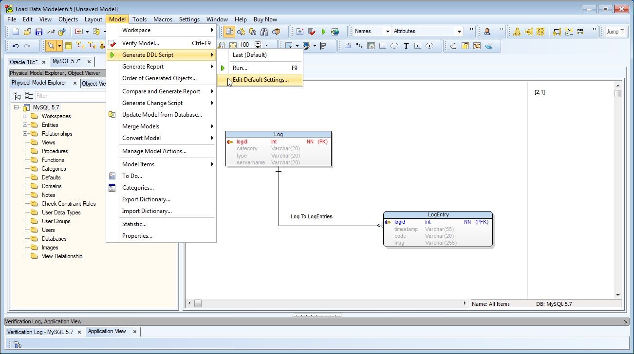 Figure 7. Editing default settings