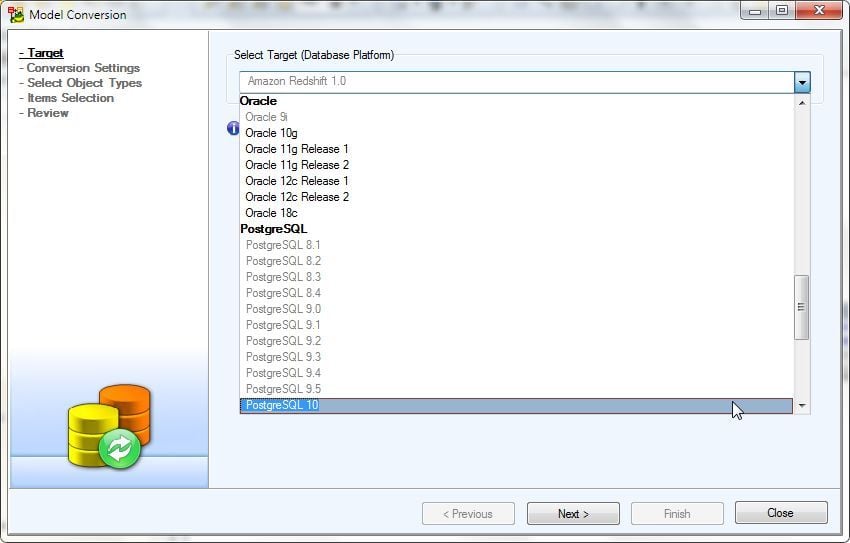 Figure 7. Selecting Target Database Platform as PostgreSQL