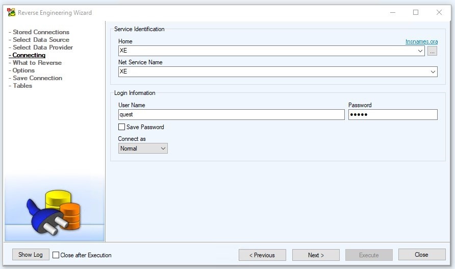 Figure 7. Specifying the Service Identification and Login Information