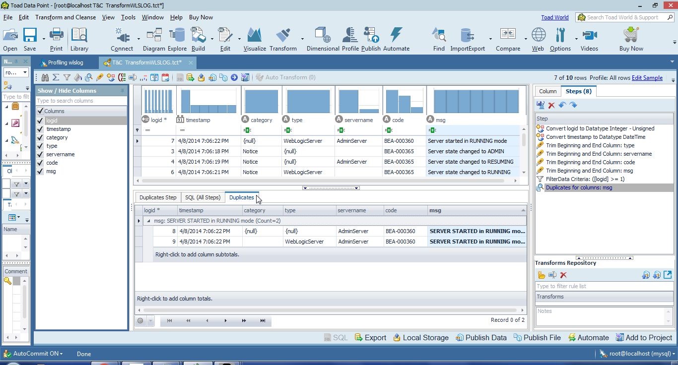 Figure 7. the Duplicates Tab