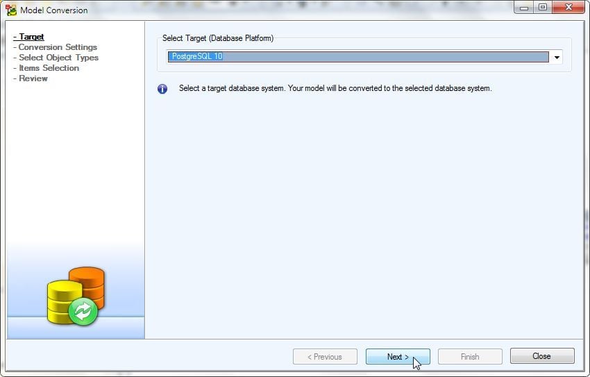 Figure 8. Model Conversion>Target>Next
