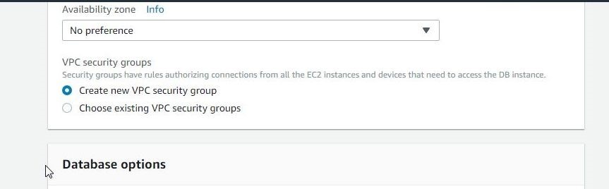 Figure 8. Setting Availability Zone and VPC Security Group