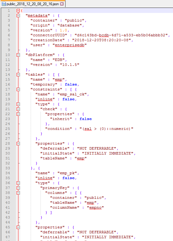 Figure 8. The snapshot output in JSON format