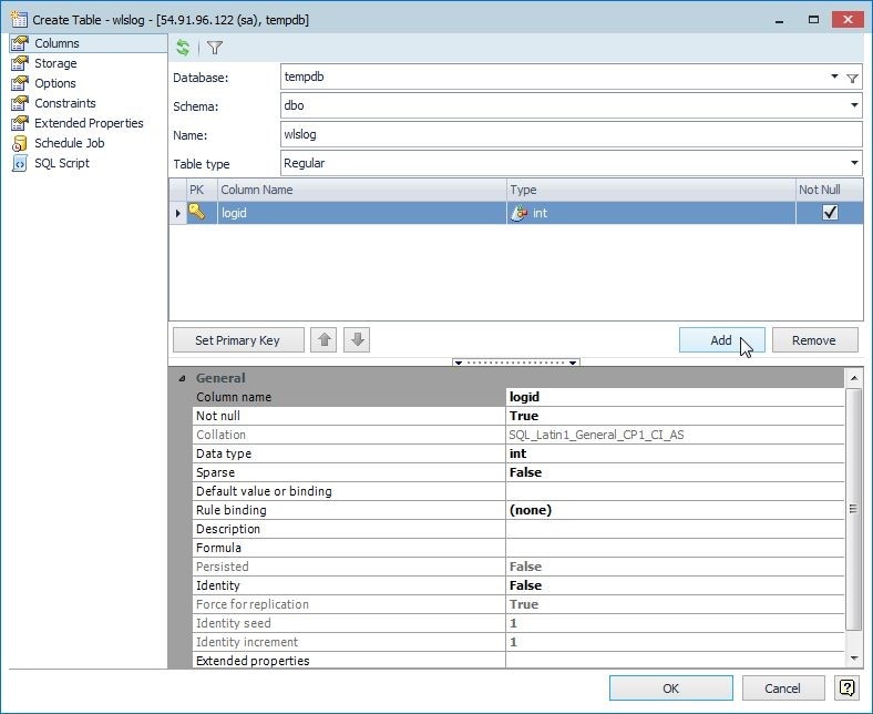 Figure 9. Adding the PK column