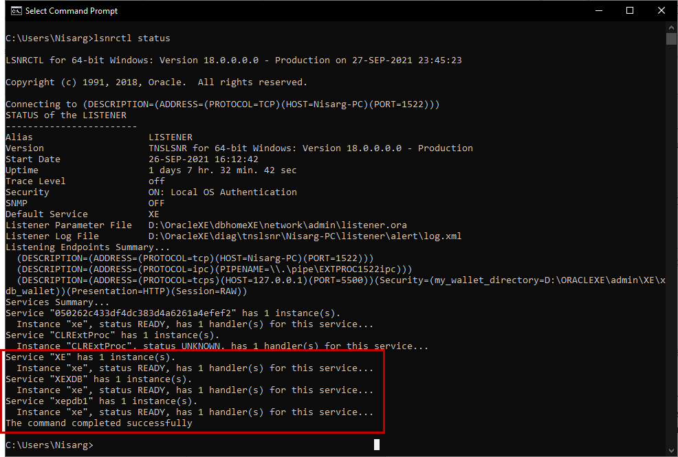 Command for viewing the listener information