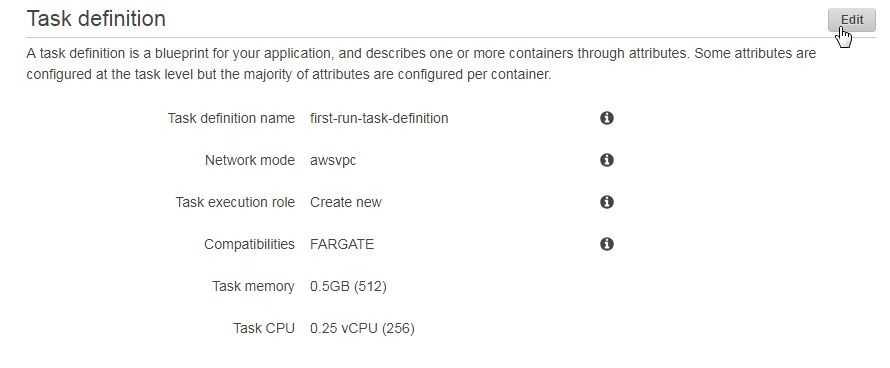 Figure 9. Clicking on 'edit' to modify task definition