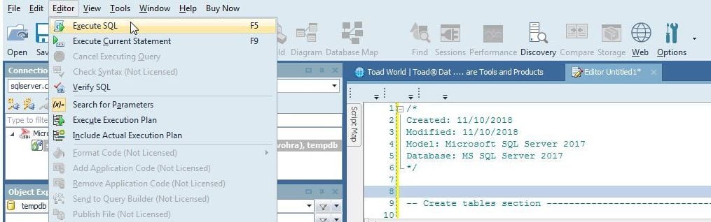 Figure 9. EditorExecute SQL