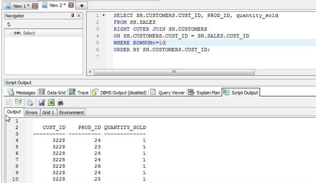 Figure 9. Right outer join – Using Toad to Query Multiple Tables