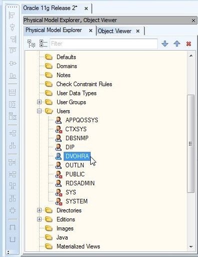 Figure 9. Selecting an object from the Physical Model Explorer