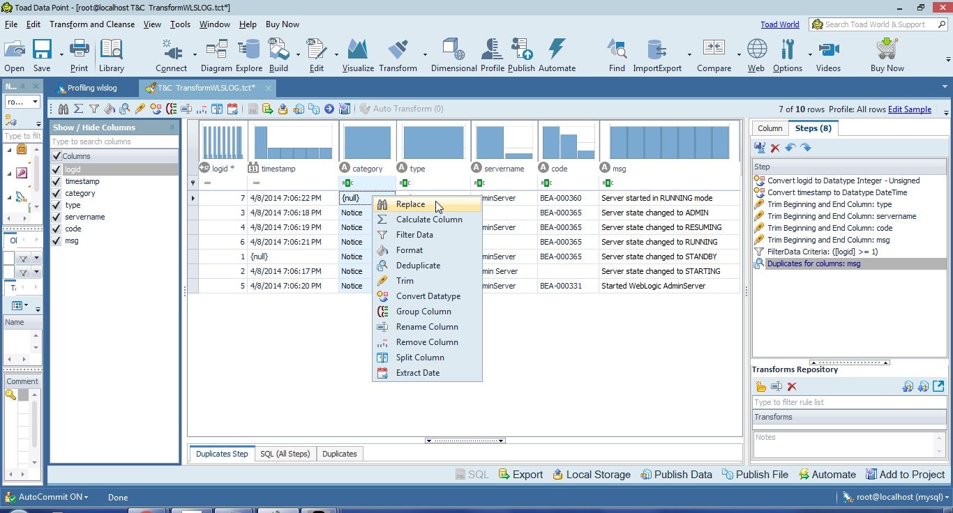 Figure 9. Selecting the Replace option