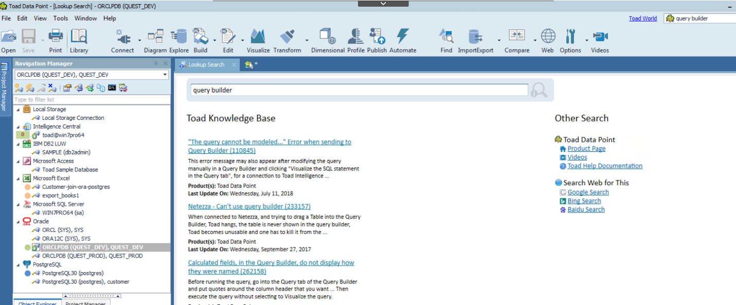 Figure 9. The Search funtion of Toad Data Point works like the ‘Jump to…’ function in Toad for Oracle.