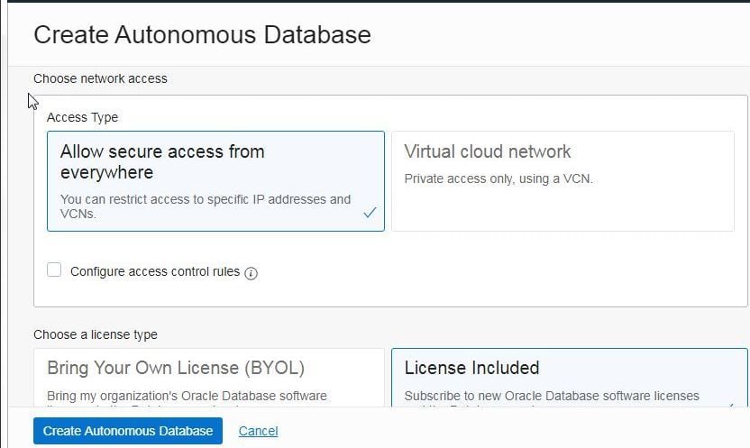 Figure 8. Choosing a Network Access Type.