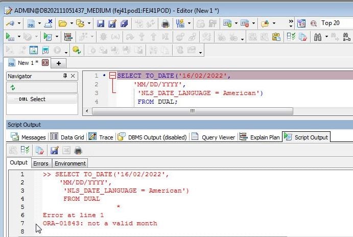 SQL Query with an out of range month generates the “not a valid month” oracle database error