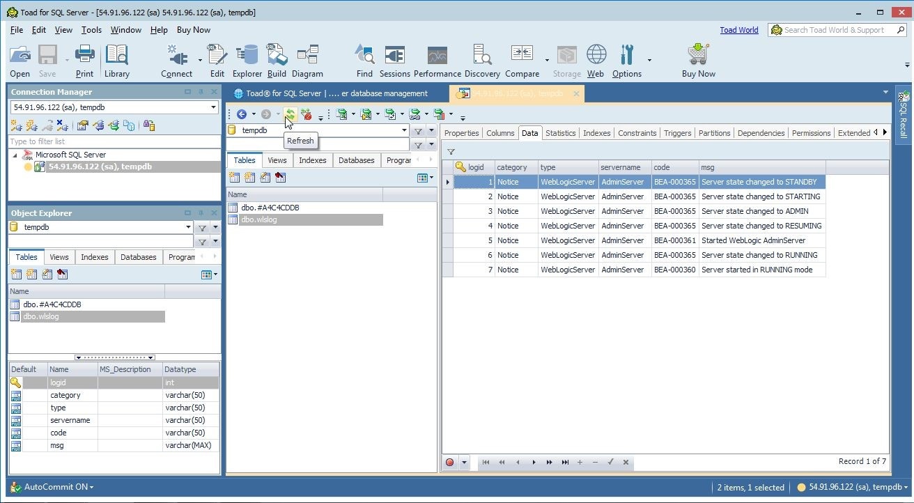 Figure 27.  The imported data is displayed