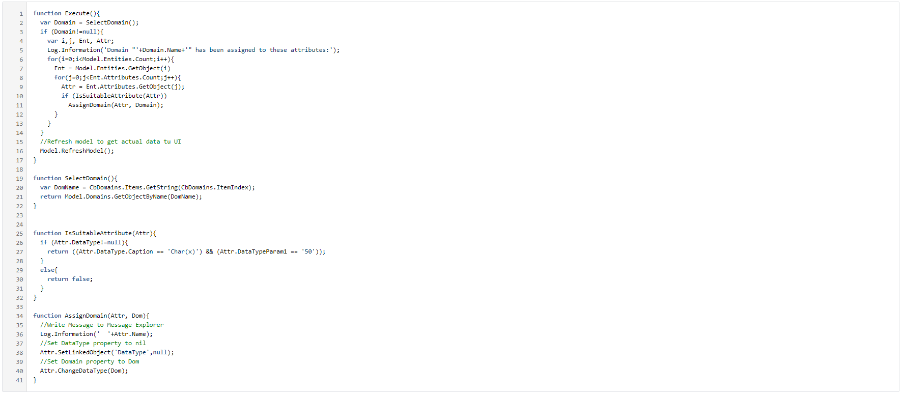 Screen shot showing code to assign domain to attributes.