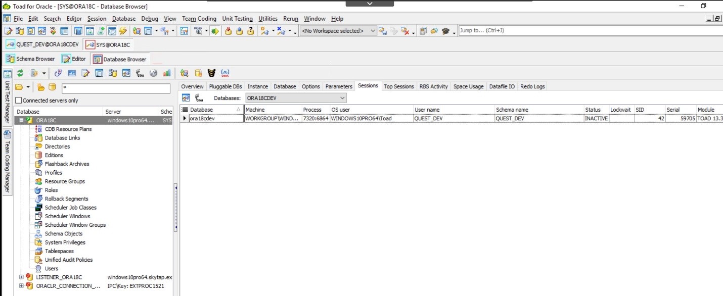 Toad for Oracle. Database Browser. Once you have chosen your database you will see this screen.