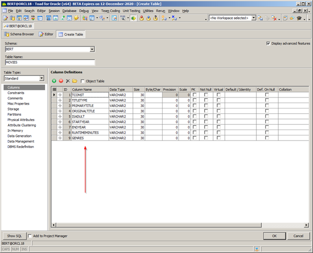 Figure 3: Resulting population of table columns.