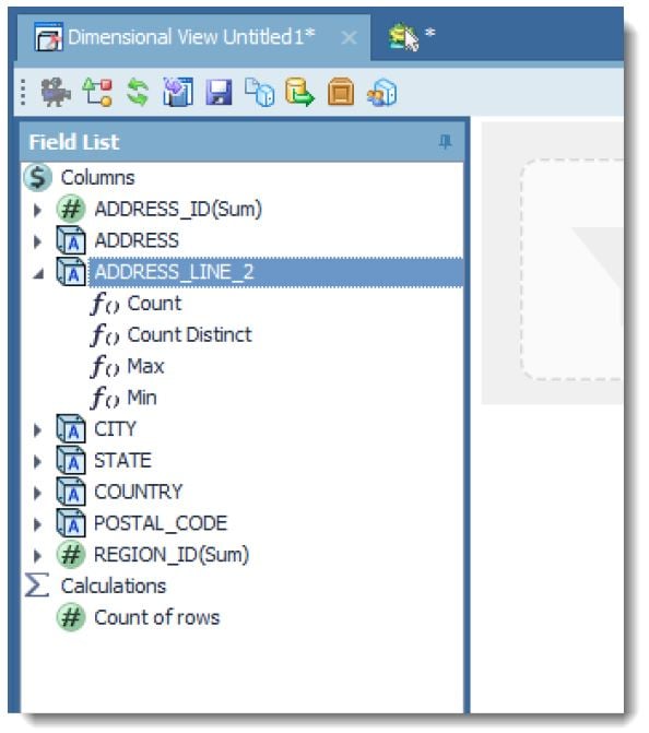 Menu showing Dimensional View, improved selection of aggregate values of columns.   What's new in Toad Data Point Workbook 5.1.3.