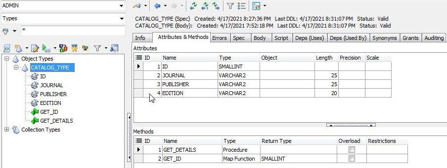 Attributes and Methods in altered object type