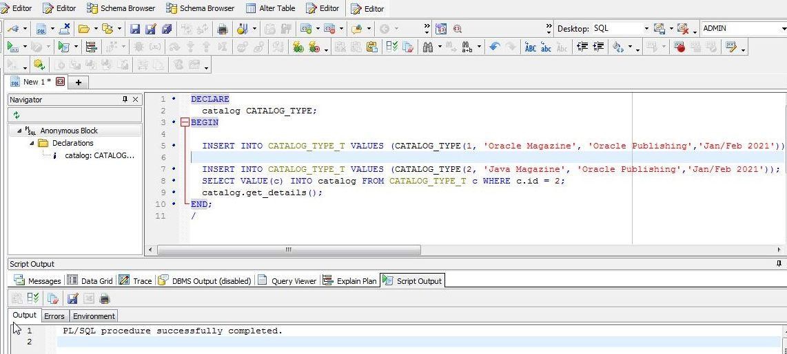 PL/SQL procedure successfully completed