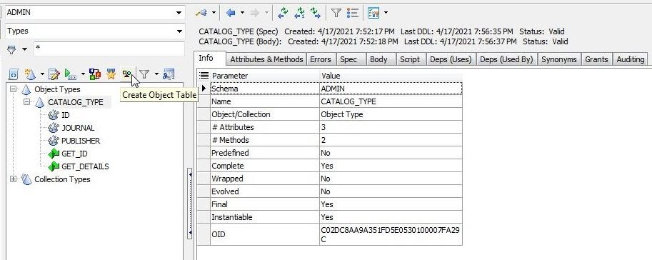 Create Object Table