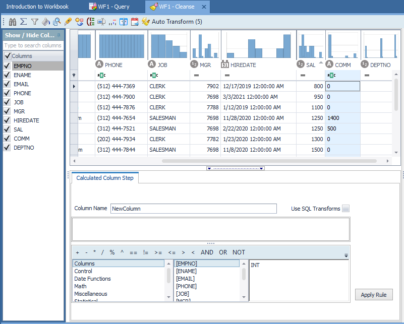 Toad Data Point Workbook New Calculated Column